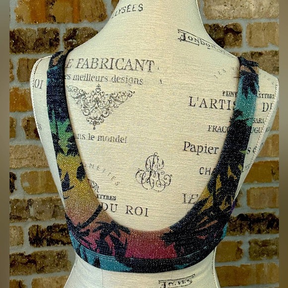 Anthropologie Beach riot palm madness bikini top black rainbow sz XL sparkle - Picture 4 of 9